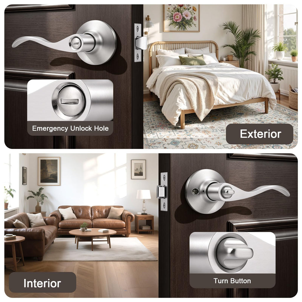 10 Pack Privacy Lever, Brushed Nickel Interior Door Handle, Bedroom