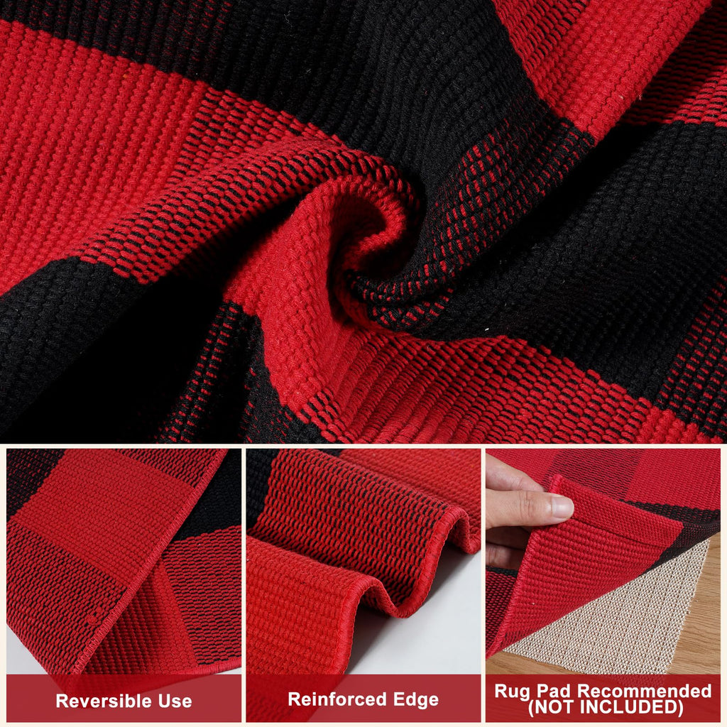 Christmas Outdoor Rugs, Red and Black Buffalo Plaid Front Porch Rug