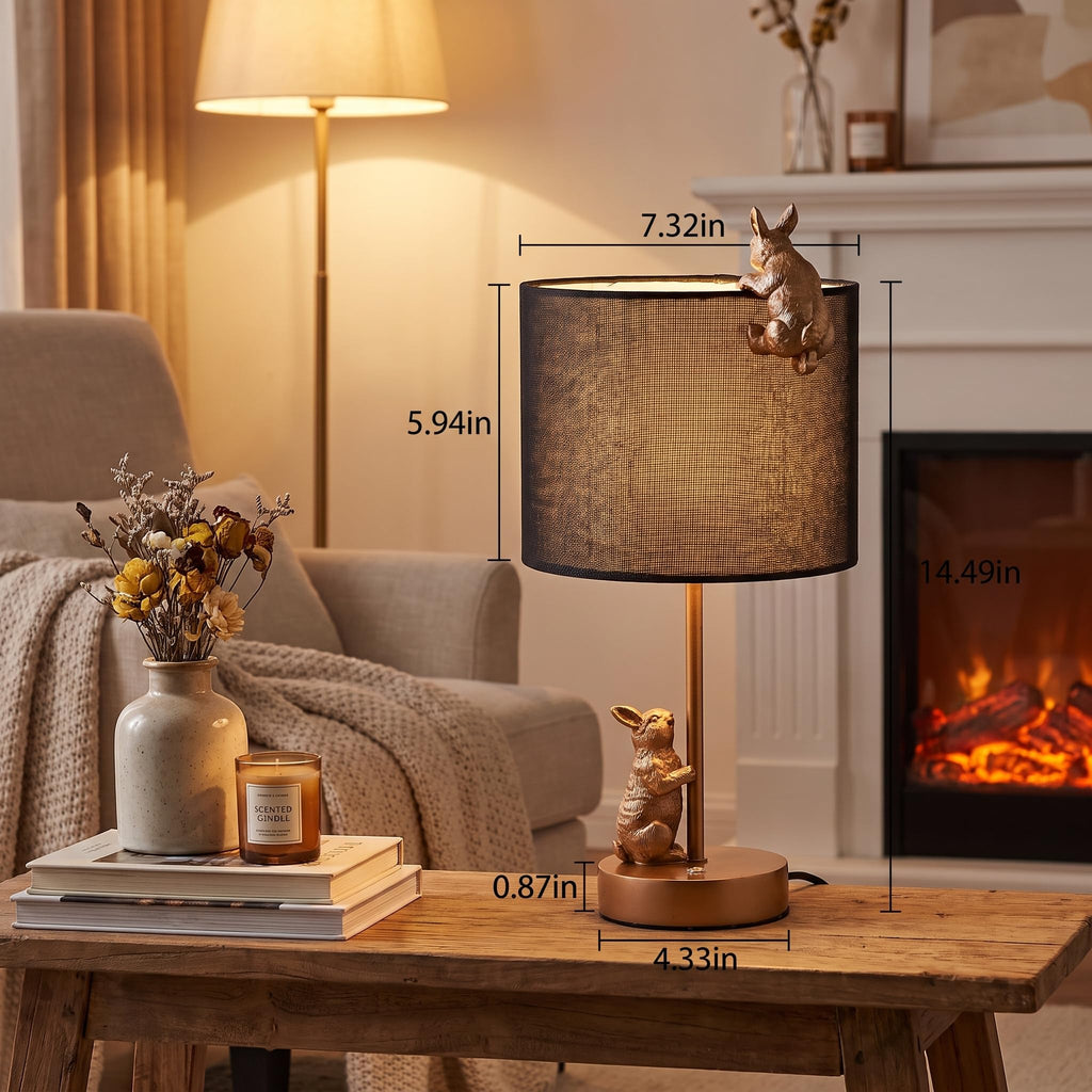 Whimsical 3-Way Dimmable Rabbit Table Lamp 14.5" Antique Bronze Bunny Bedside Light with 7W E26 LED Bulb, Unique