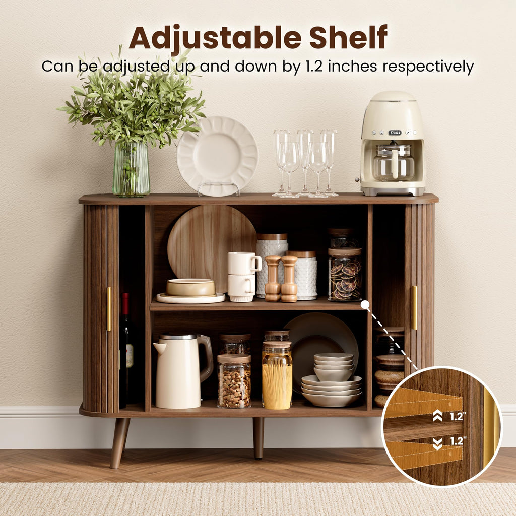 40" Sideboard Buffet Cabinet with Storage & Sliding Door, Walnut