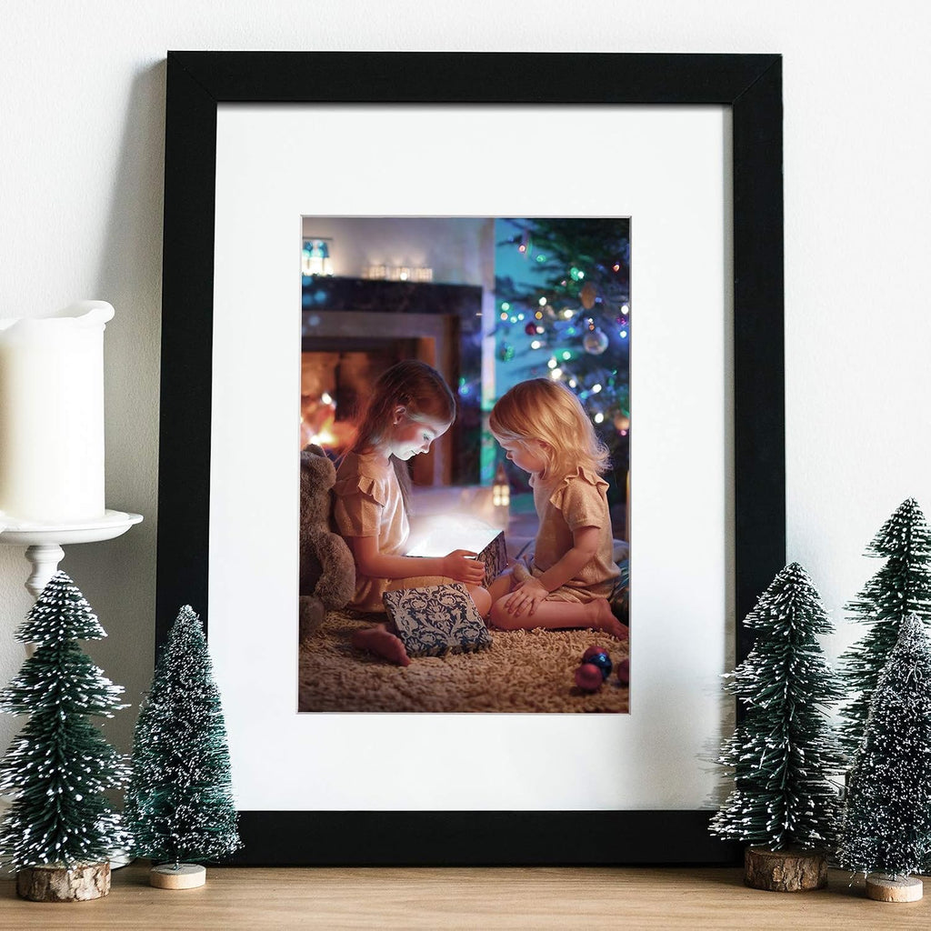 11x14 Picture Frames Set of 4, Made of Solid Wood Covered by Plexiglass 5x7 and 8x10 with Mat or 11x14 without Mat