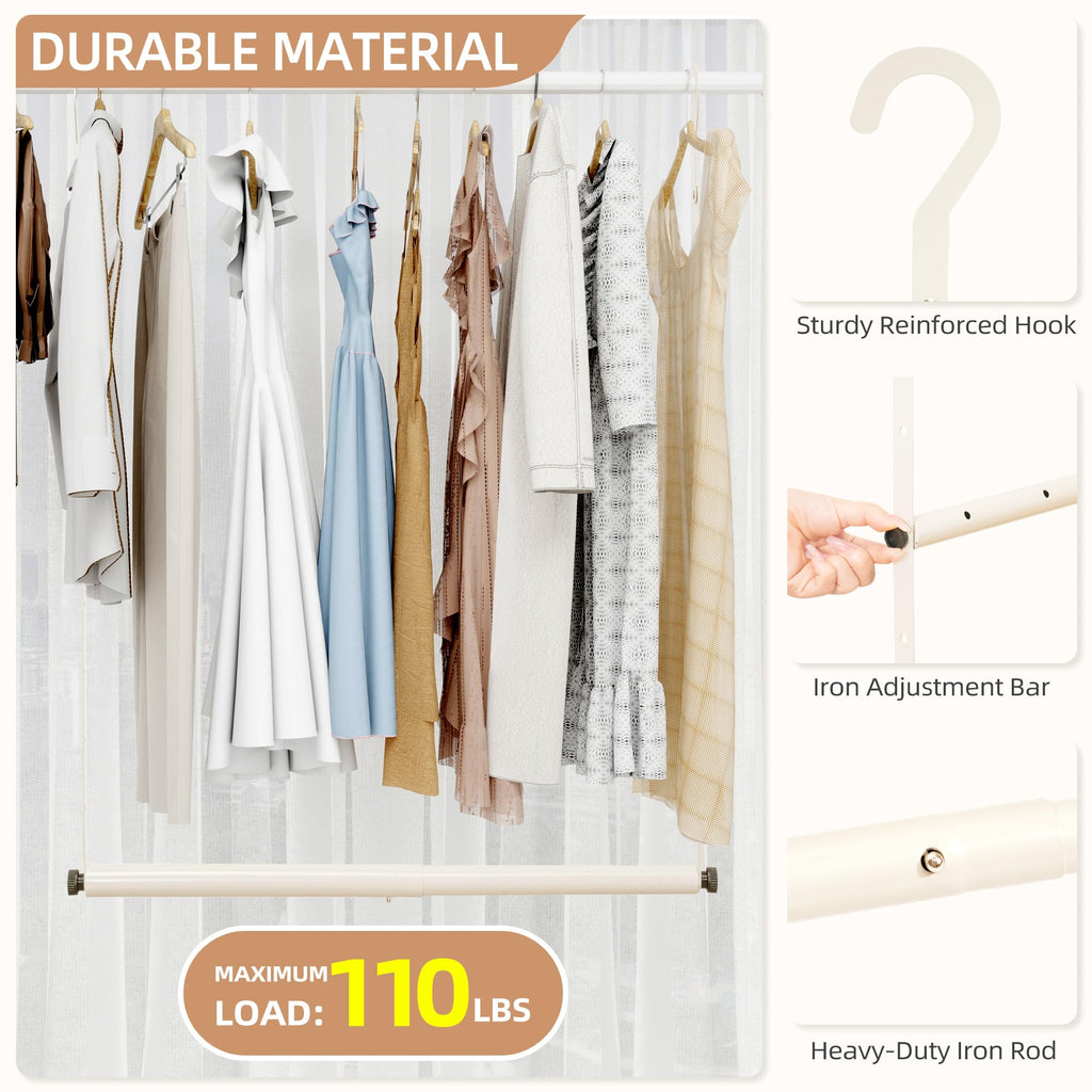 Adjustable Closet Rod for Hanging Clothes, 2 Pack White