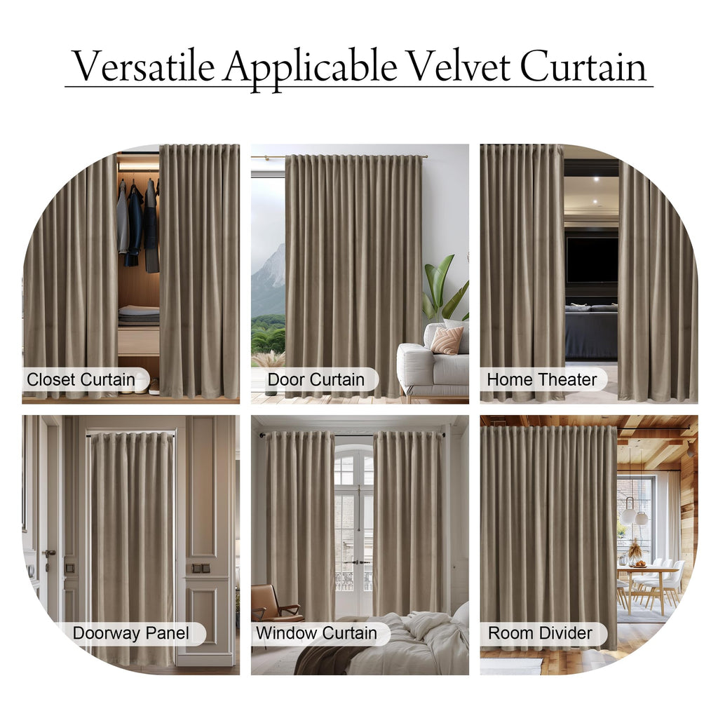 Back Tab Camel Beige Curtains 108 inches Long, Extra Wide Soft Velvet Thermal Insulated Privacy Window Drapes