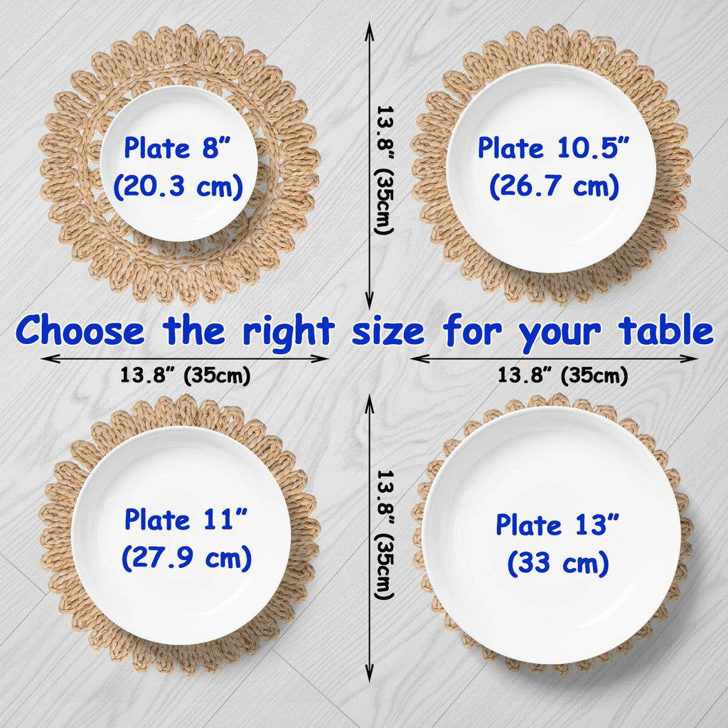 13.8" Set of 4 Round Woven Corn Husk Placemats