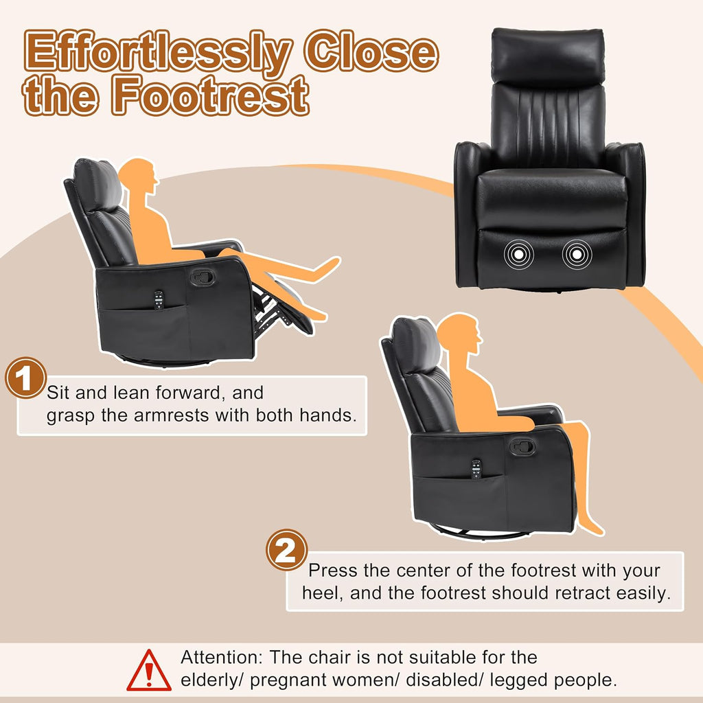 Manual Swivel Rocker Recliner Chair for Adults, Overstuffed Recliner Glider with Massage and Heat, Living Room
