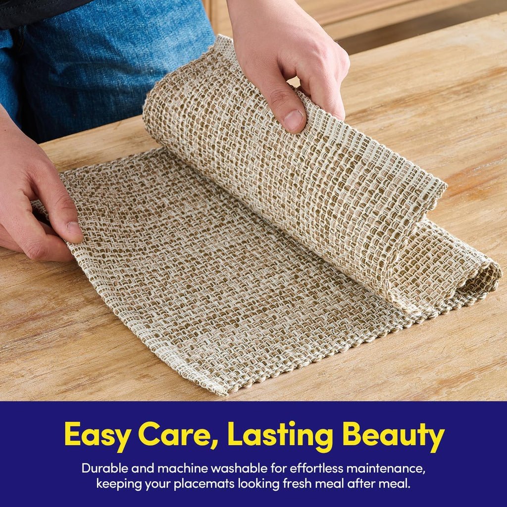 100% Cotton Placemats Rectangle Two Tone Woven Fabric 13" x 19" Soft Durable Table Mat Set, Eggshell - Set of 6