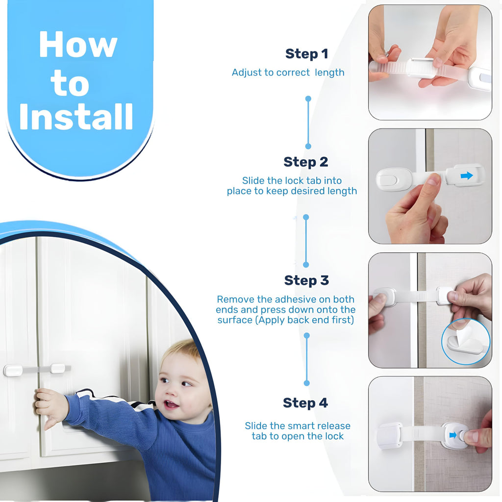 Proof Me Child Safety Cabinet Latch, RV Fridge Lock, White, 6-Count