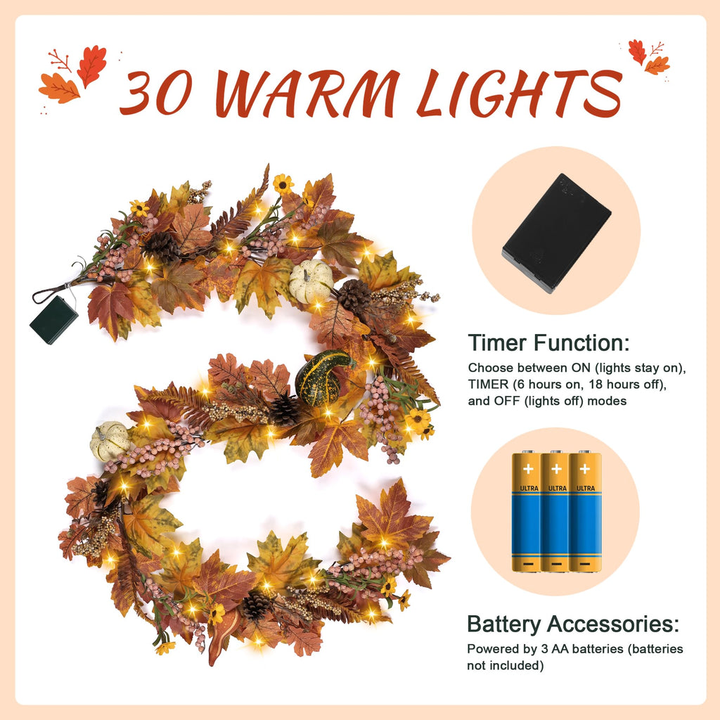 Fall Garland - 6 Ft Maple Leaf Pumpkin Berry Garland