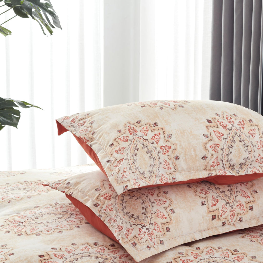 7 Pieces Bed in a Bag Comforter Sets Full, Damask Pattern Beige Fluffy Breathable BIAB with 4 Corner Tabs
