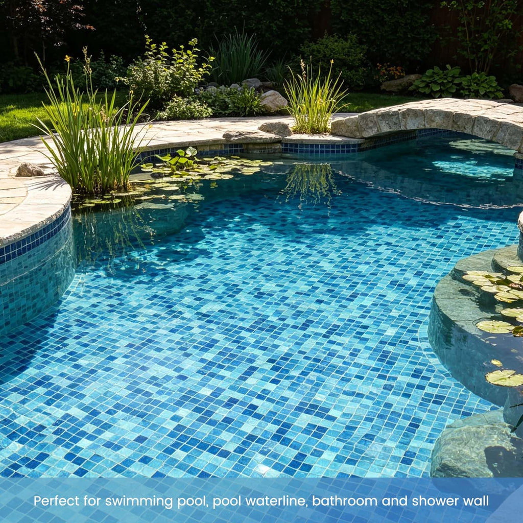 Glass Mosaic Pool Tile Backsplash 12 Inch 10P Dark Blue