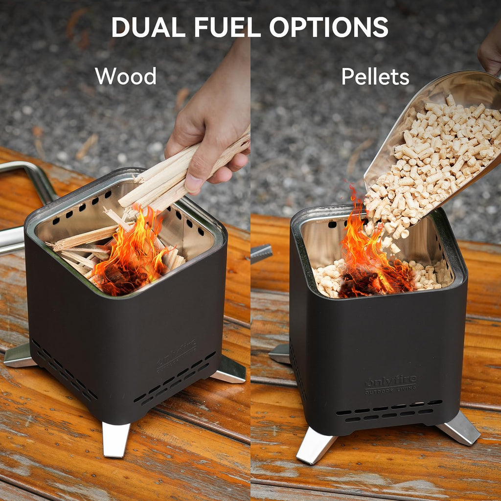 2-in-1 Wood Burning Fire Pit with Pot Rack, 7.8" Tabletop Fireplace, Black