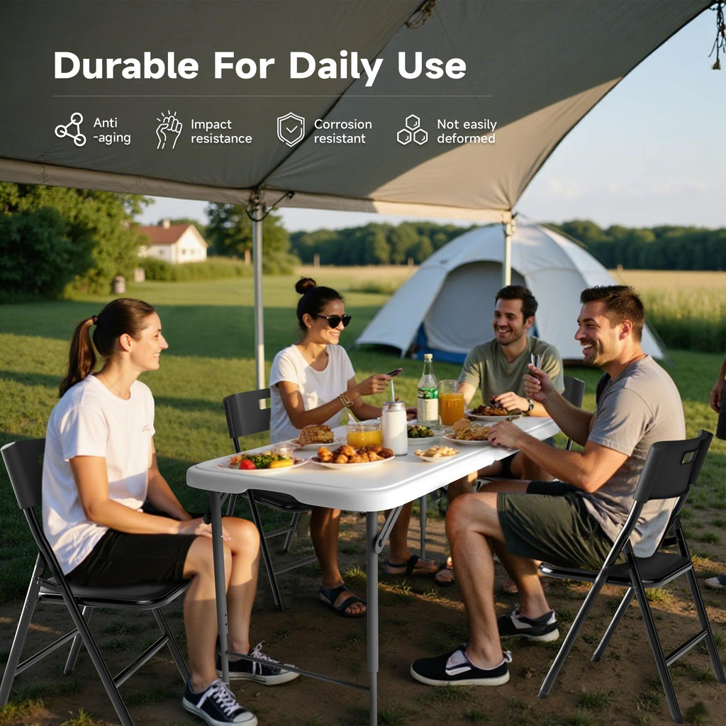 4FT Folding Table Set with 4 Folding Chairs, Heavy Duty 400 lbs Table & 330 lbs Chairs, Portable Folding Furniture