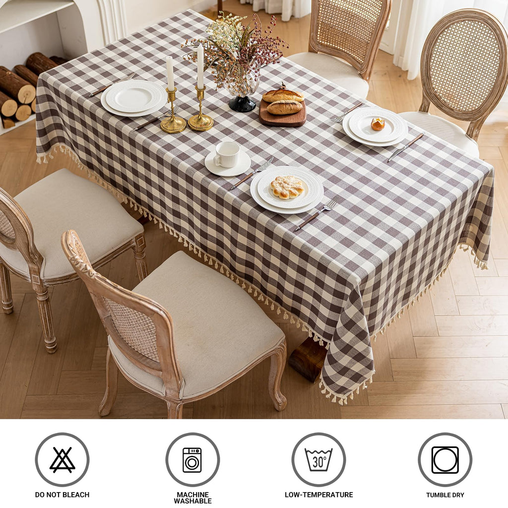 Checkered Tablecloth Rectangle Cotton Linen Gingham Table Cloth with Tassel Washable Wrinkle Free Heavy Duty Buffalo