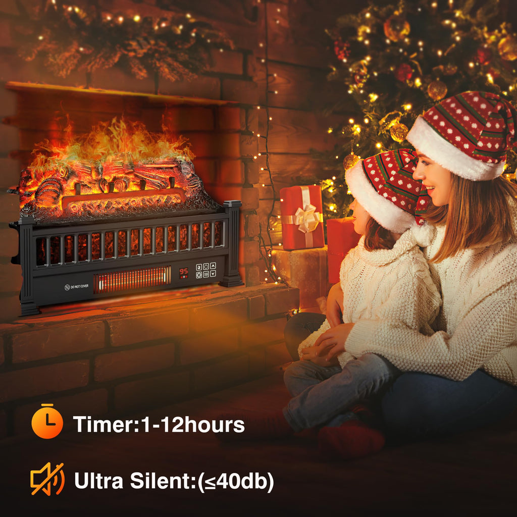 20" Electric Fireplace Logs Heater Insert with Remote Home Decor Christmas