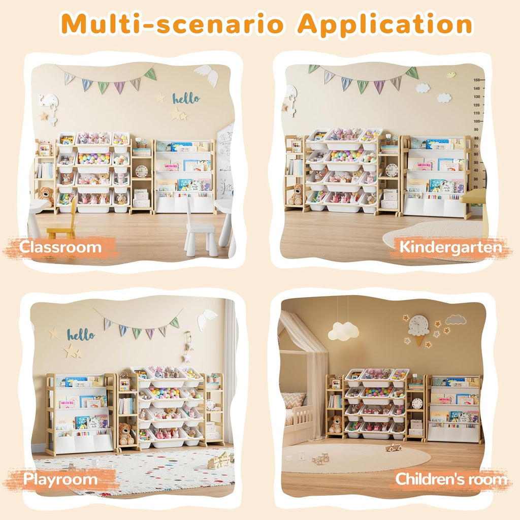 Toy Storage Organizer 12 Bins, 6 Shelves and Bookshelf for Kids, 4-in-1 Toy Organizers and Storage, Toy Book Storage