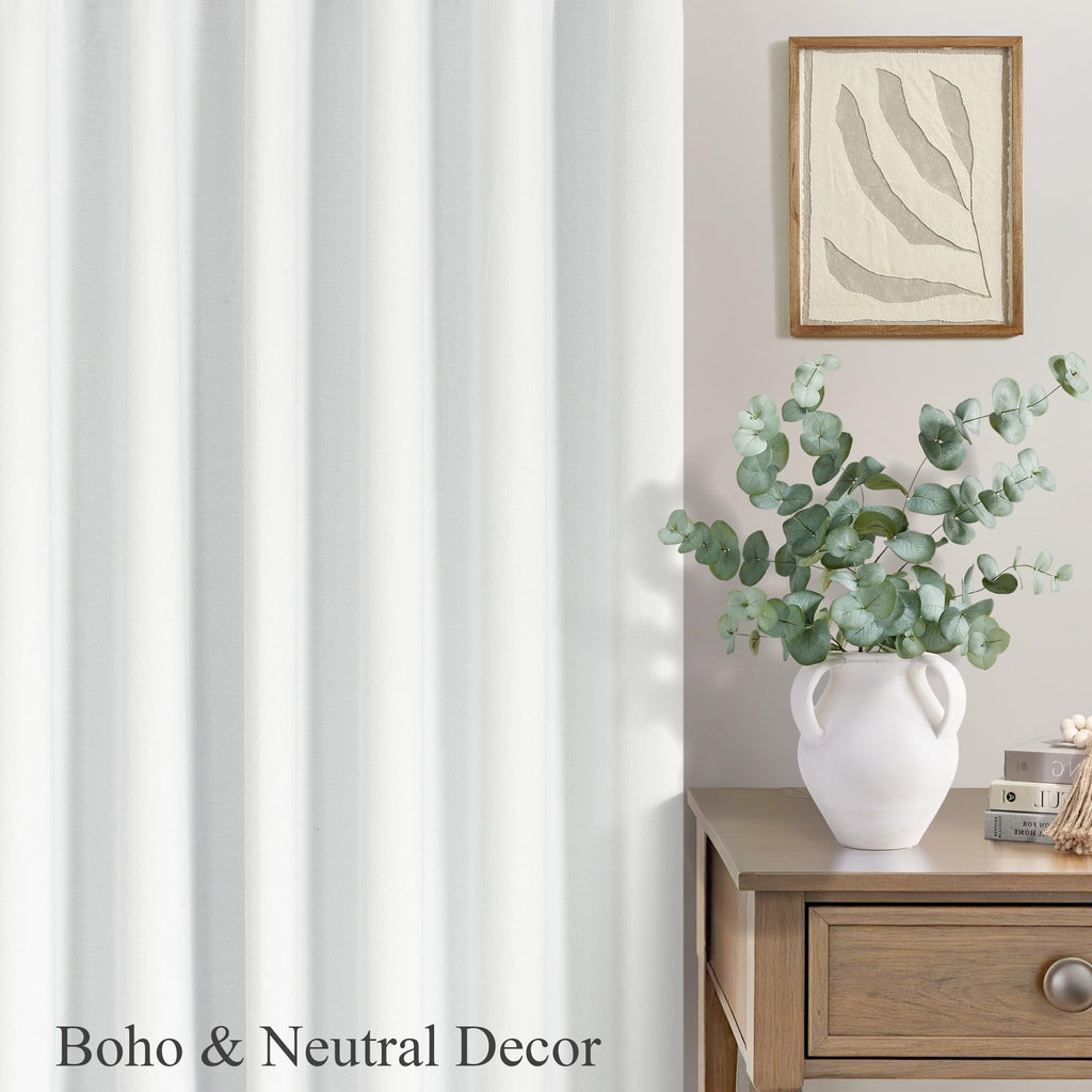 Elegant 100% Blackout White Curtains 144 Inch Long Extra Wide Large 12ft Length Lightweight Linen Textured Thermal