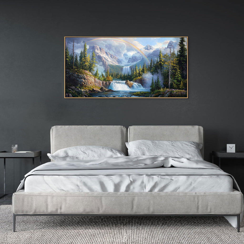Waterfall Wall Art - Natural Picture Artwork for Walls Lake Landscape Zen Canvas Large Wall Art Bedroom Office Home