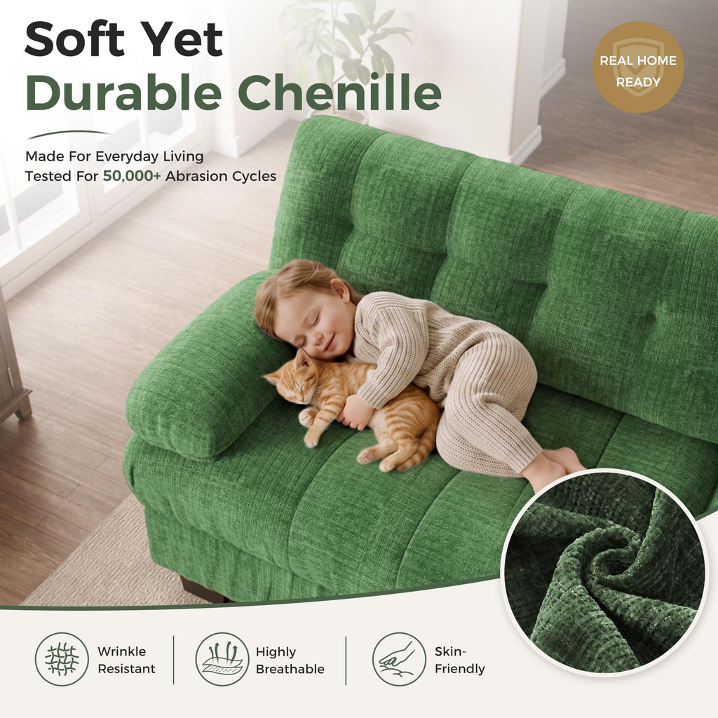 126" Extra Wide Modular Sectional Sofa, Comfy U-Shaped Cloud Couch w/ 2 Movable Ottoman, 5-Seater Chenille Deep Seat