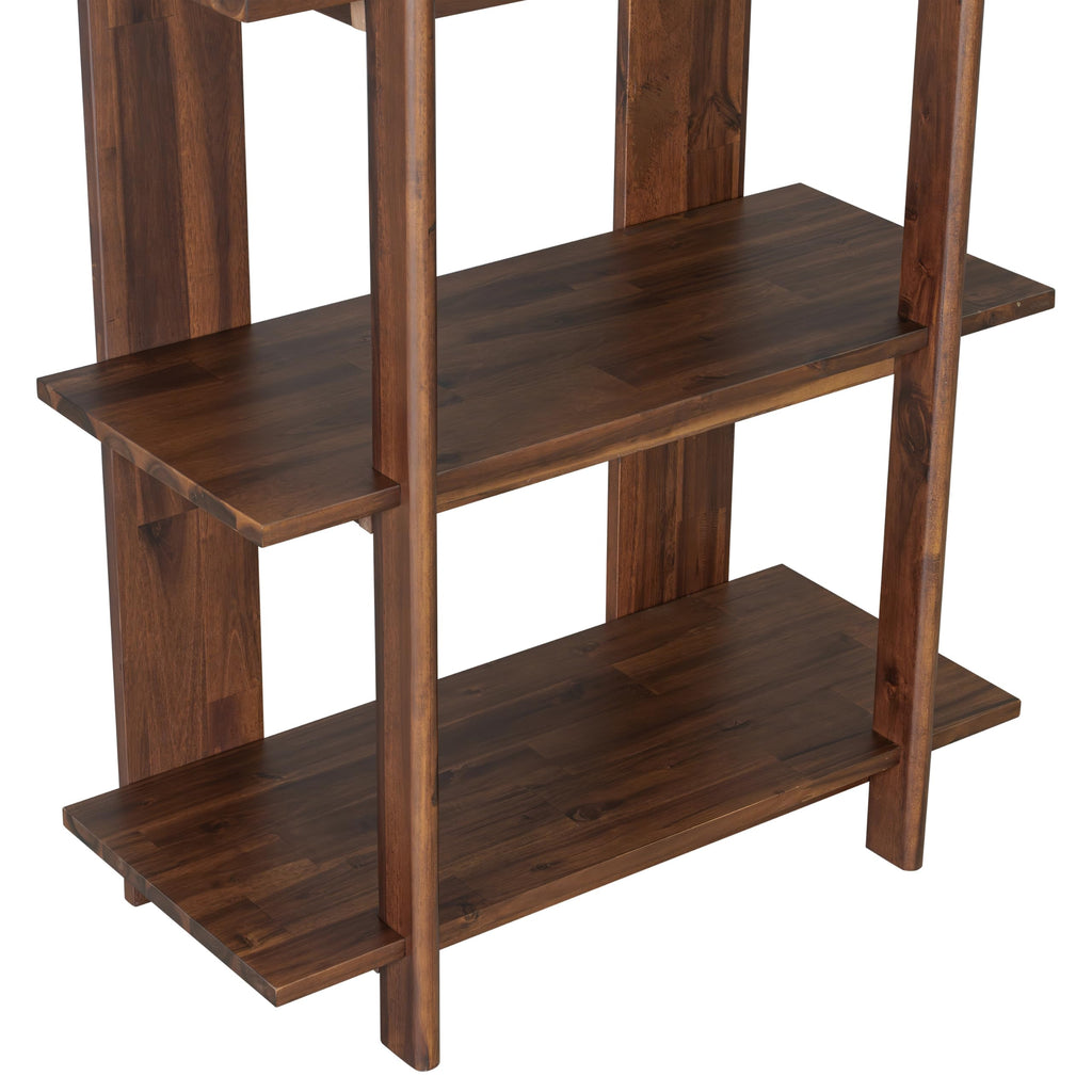 4 Shelf Narrow Walnut Bookcase H-70 L-33 Acacia Wood Open Bookshelf