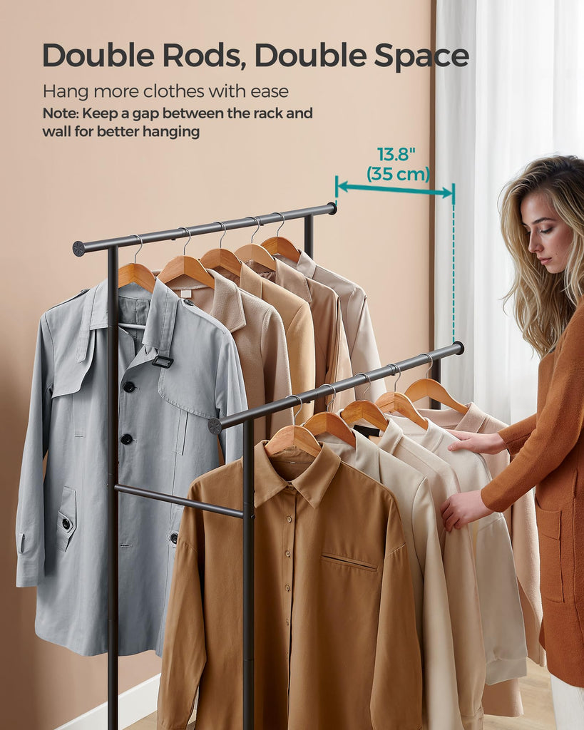 Clothes Rack with Wheels, Steel Garment Rack with Shelf