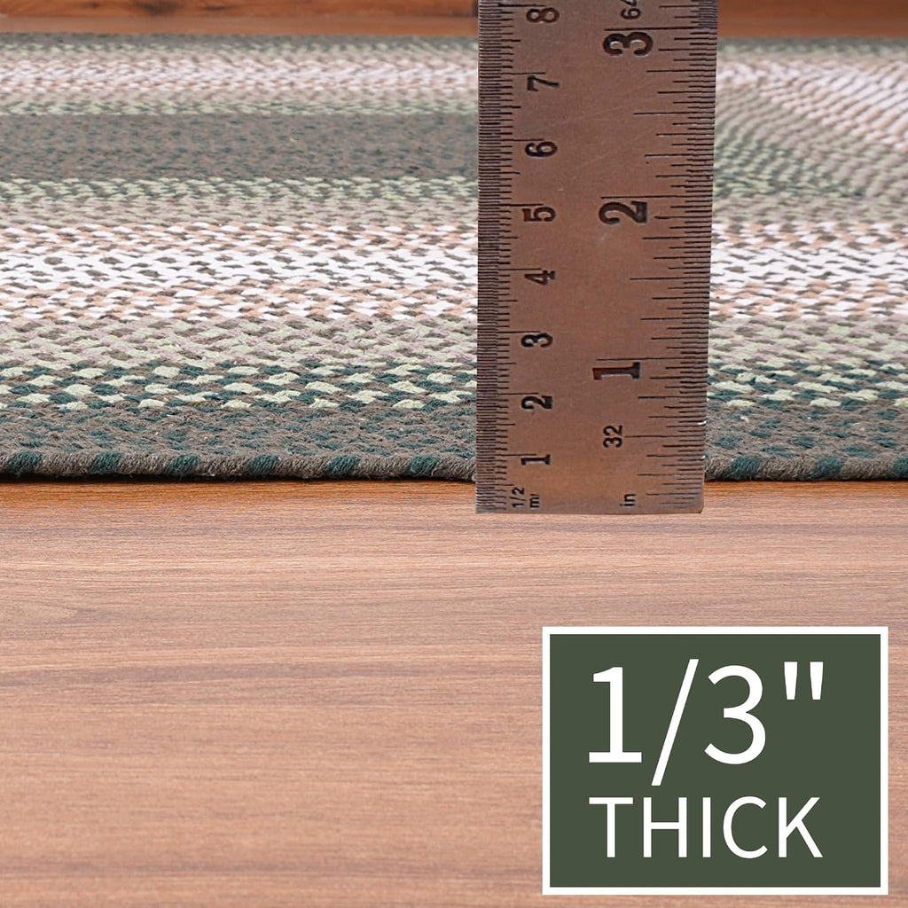 5x7 Green Oval Braided Rug - Cotton Braided Rugs for Farmhouse Style Bedrooms and Living Rooms - Area Rug for 6