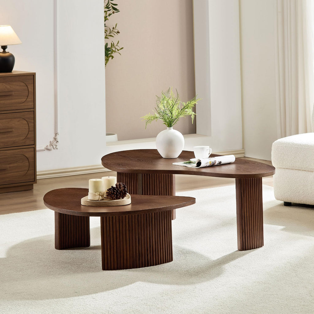 Nesting Coffee Tables Set of 2, Vintage 2 Piece Irregular Wood Center End Side Apartment, Unique Triangle Shaped with