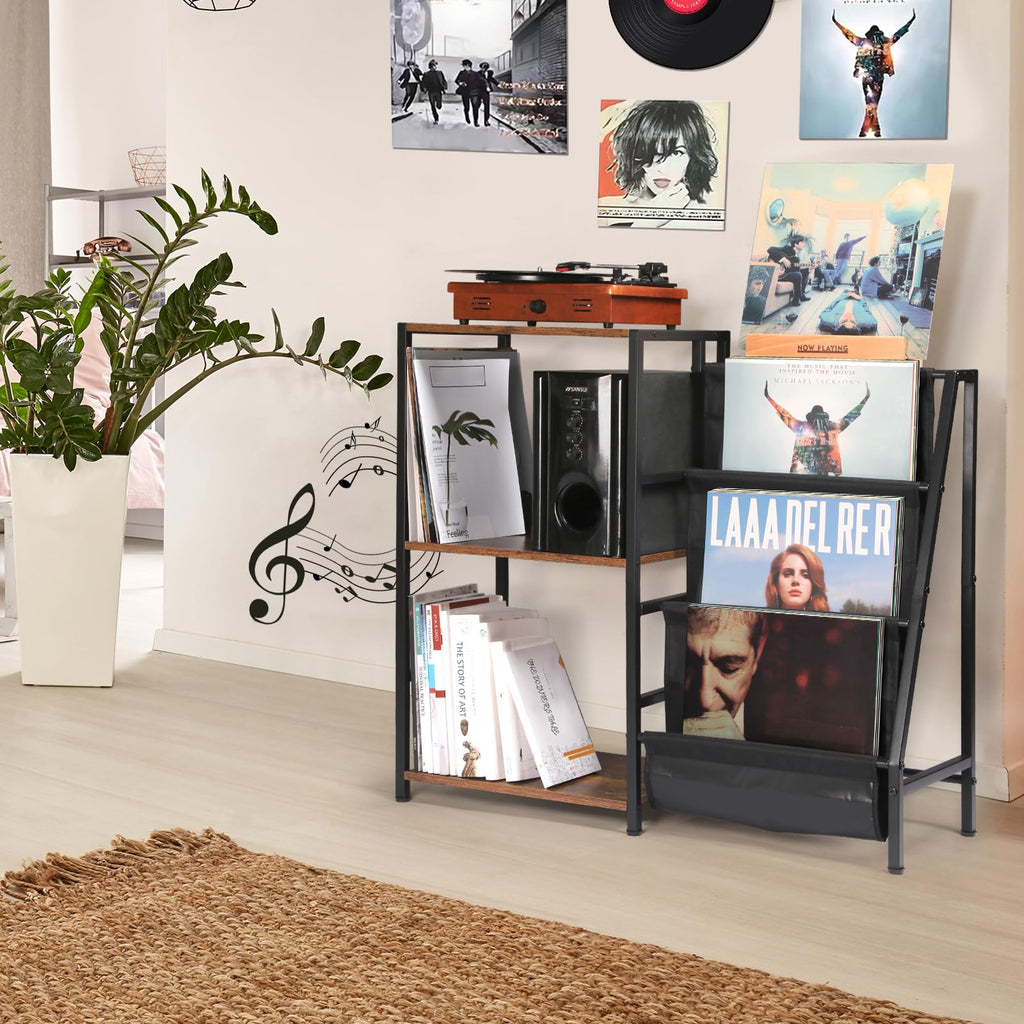 Record Player Stand, Vinyl Record Storage with Now Playing Holder