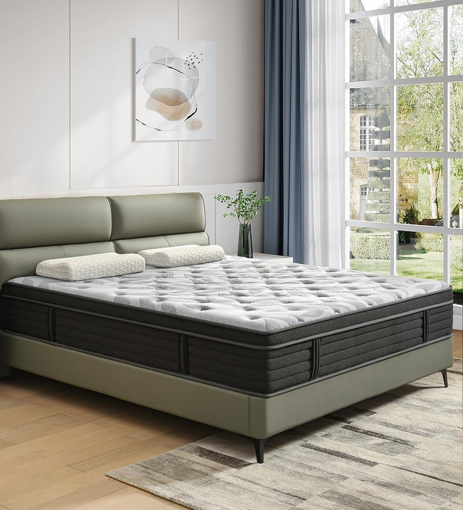 12 Inch Full Mattress, Medium Firm Hybrid Mattress in a Box | Gel Memory Foam & Pocket Coils, Grey Euro Top Mattress