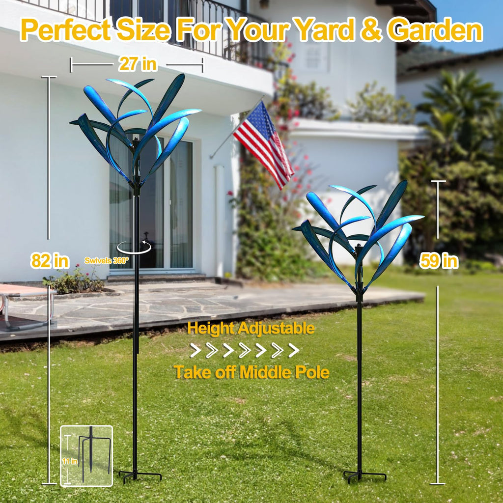 Wind Spinner for Yard and Garden - Large Metal Kinetic Wind Sculptures for Outdoor Decorations (Blue Magnolia)
