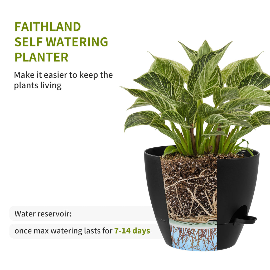 3-Pack Large Planter Pots, 12 10 9 Inch Self Watering Flower Pots for Indoor Outdoor Garden Plants, Black with Brown