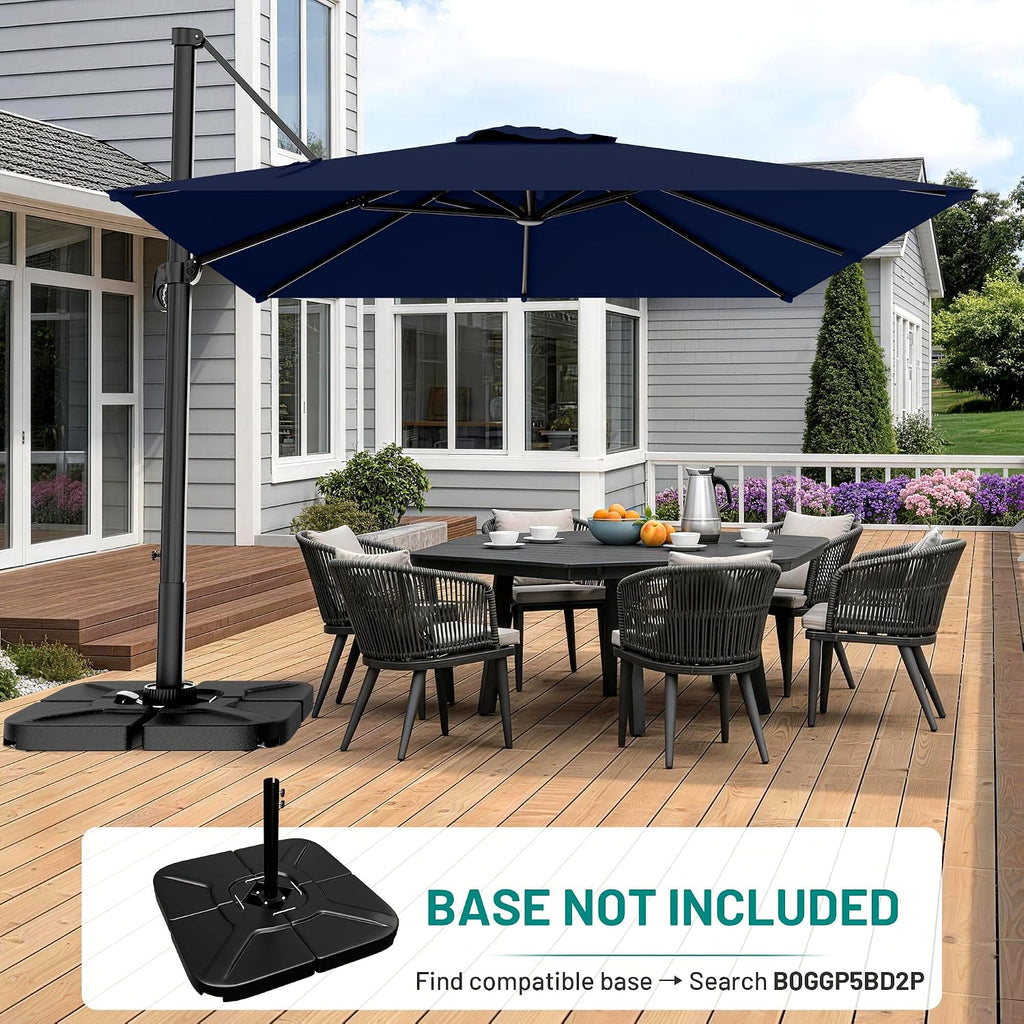10 X 10FT Cantilever Patio Umbrella, 360-Degree Rotation Square Hanging Offset Umbrella with Crank