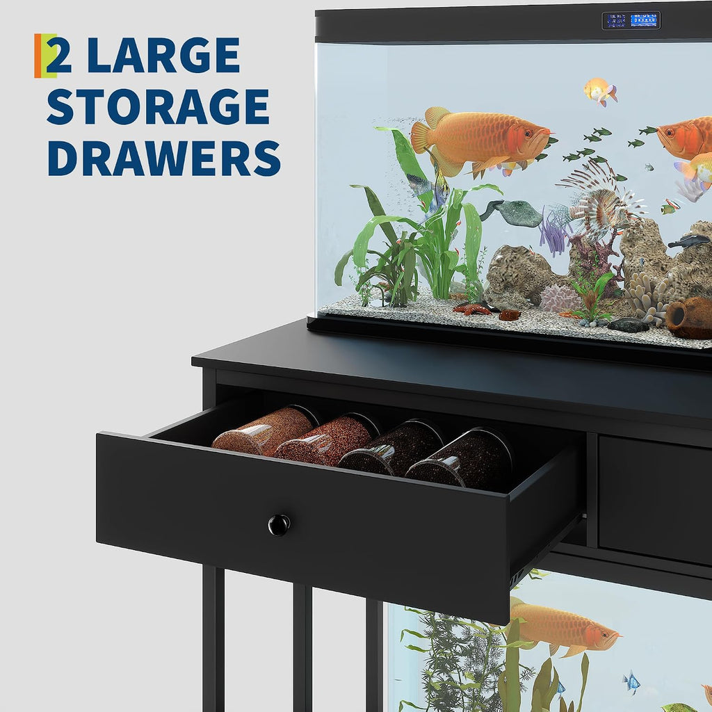 Fish Tank Stand with Power Outlet 40-50 Gallon, Metal Aquarium Stand with Drawer Storage, Heavy Duty Fish Tank Table