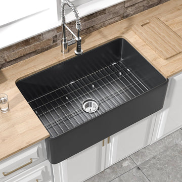 33" x 20" Fireclay Apron Front Farmhouse Sink Black