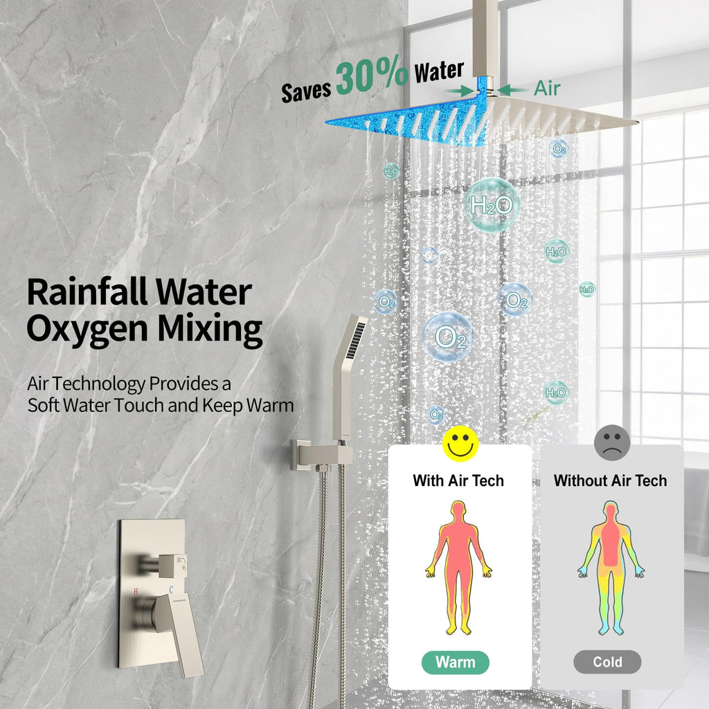 12 Inch Ceiling Mount Rain Shower System,Brushed Nickel