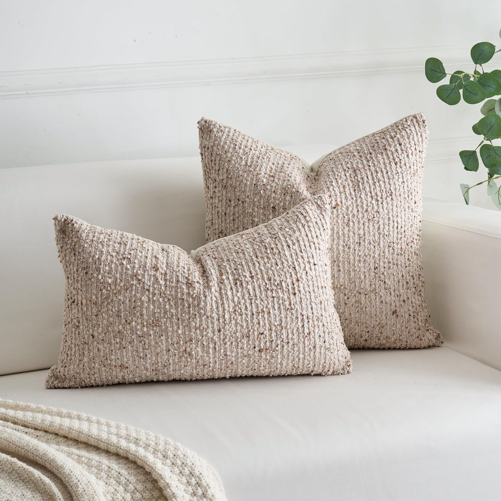 Pack of 2 Textured Boucle Lumbar Throw Pillow Covers Decorative Modern Accent Striped Pillow Cases Cozy Soft Couch