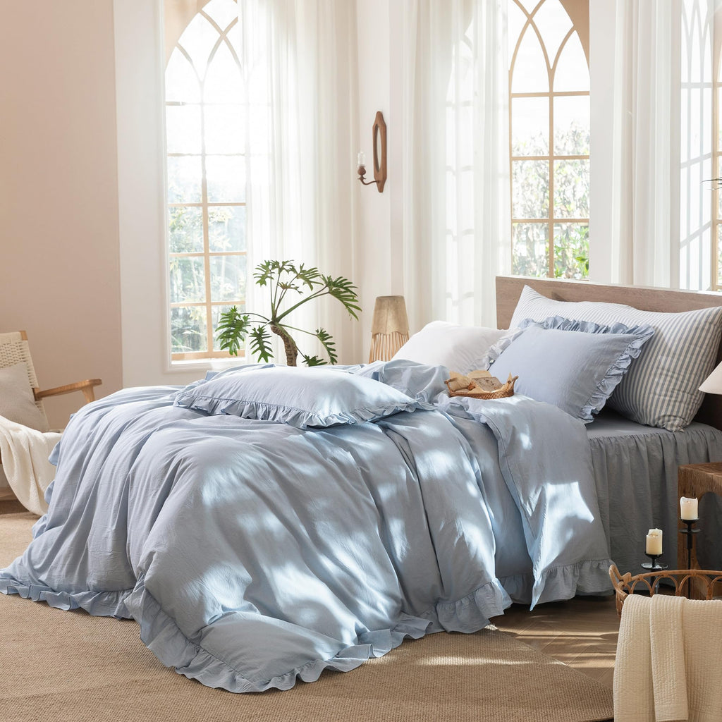 Ruffle Duvet Cover Set 100% Washed Cotton