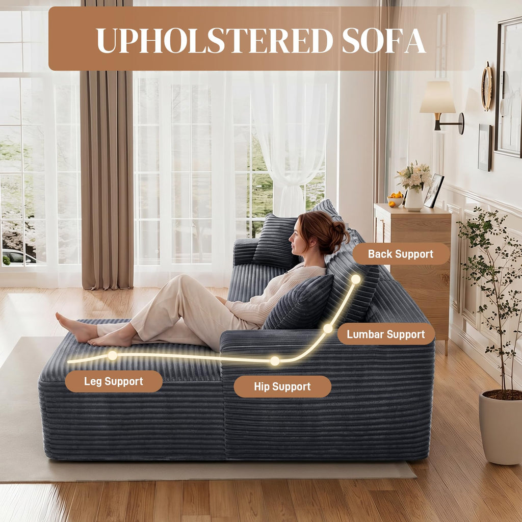 108" L Shaped Cloud Boneless Sectional Couches, Modern Comfy Modular Deep Seat Memory Foam Compressed Corduroy Sofa