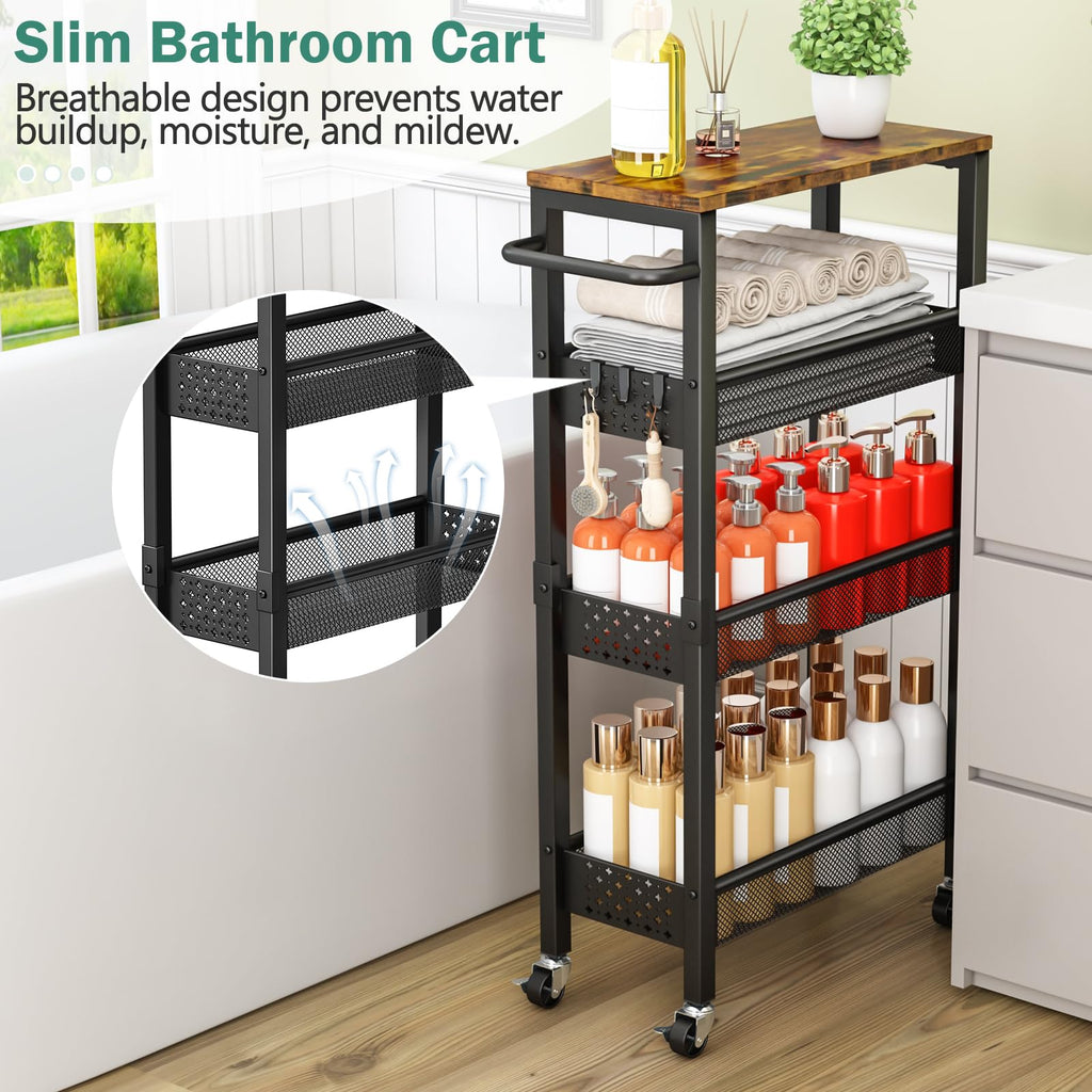 4-Tier Slim Utility Rolling Laundry Cart with Wheels, Metal