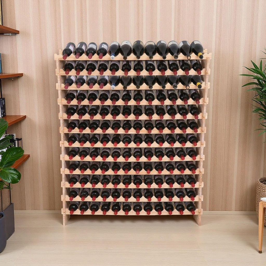 Wine Rack freestanding Floor Cabinet 144bottle Wood Stackable Storage Modular Wine Holder Display Shelves