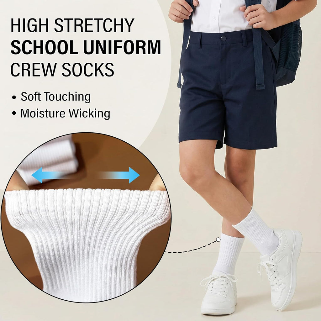 Unisex School Kids Boys Girls Athletic Socks Soft Cotton Student Uniform White Black Gray Crew Socks 6 Pairs