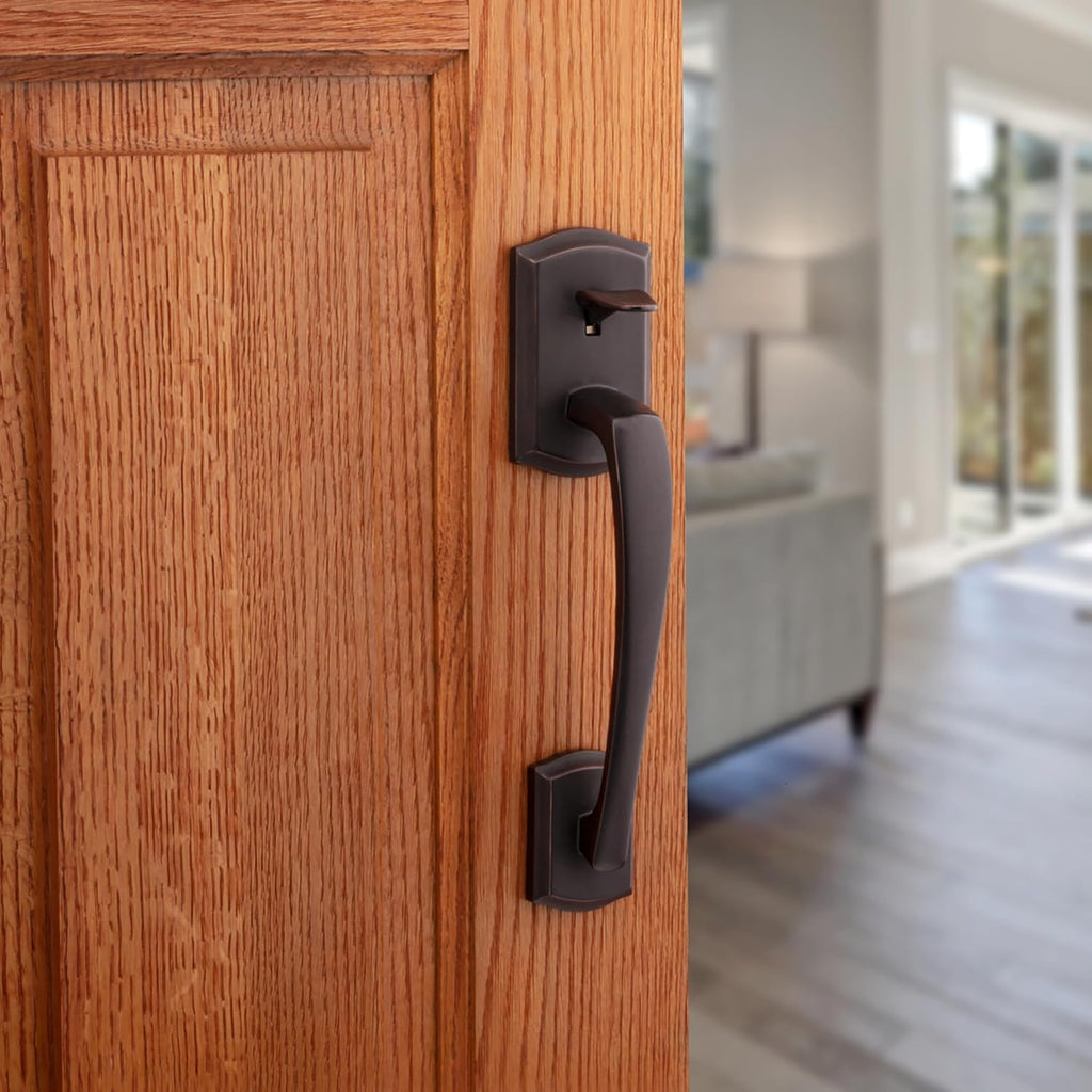 Prescott Front Door Handle No Lock, Entry Handleset Exterior with Interior Reversible Handed Lever, Non-Locking - Door Handleset
