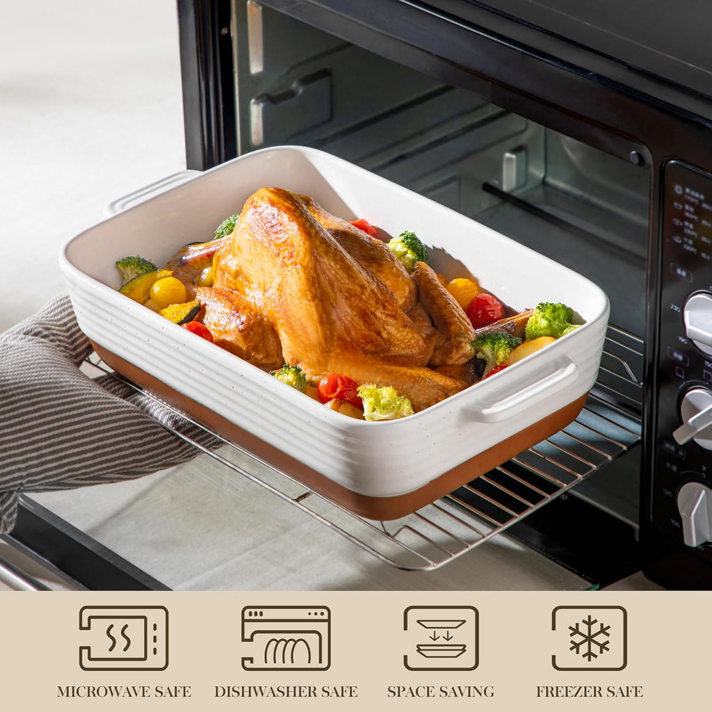 Casserole Dishes for Oven, Ceramic Dishes Set of 3, Pan Casserole Dish Set, Rectangular Lasagna Pan Deep with Handles