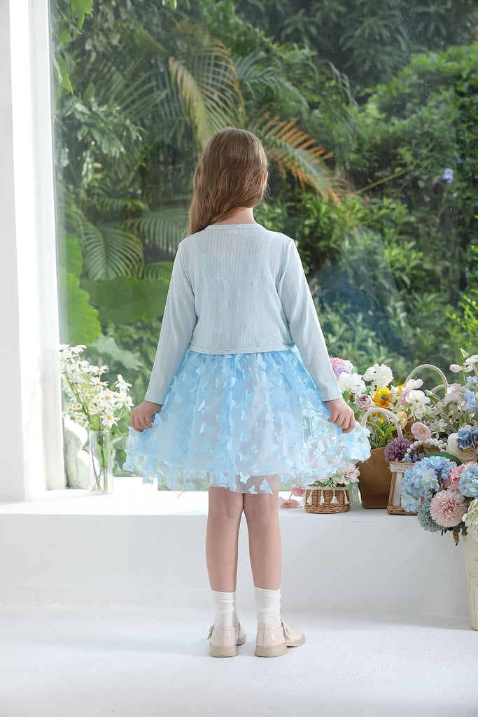 Girl Dress and Cardigan 2 Piece Sleeveless Dresses with Shrug Cardigan Set