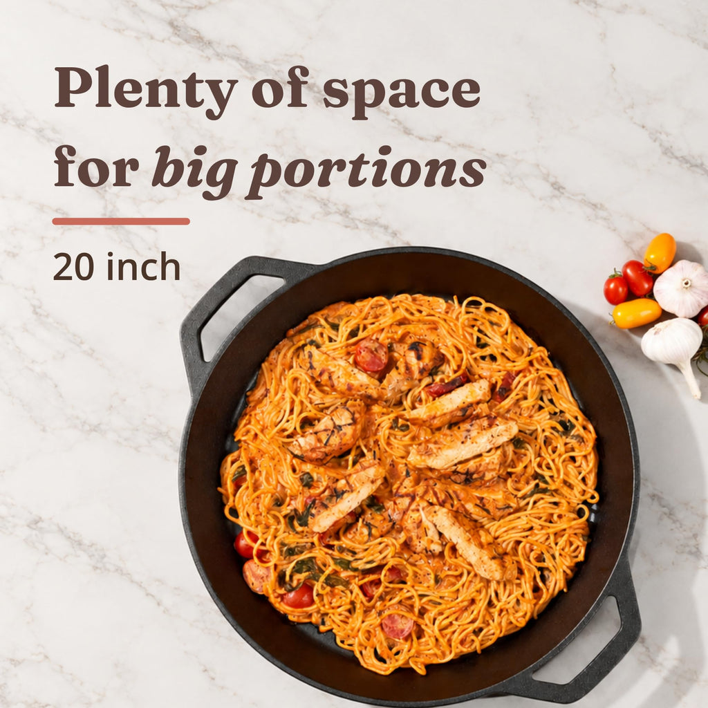 Extra Large Pre-Seasoned 20 Inch Cast Iron Skillet, Double Handle