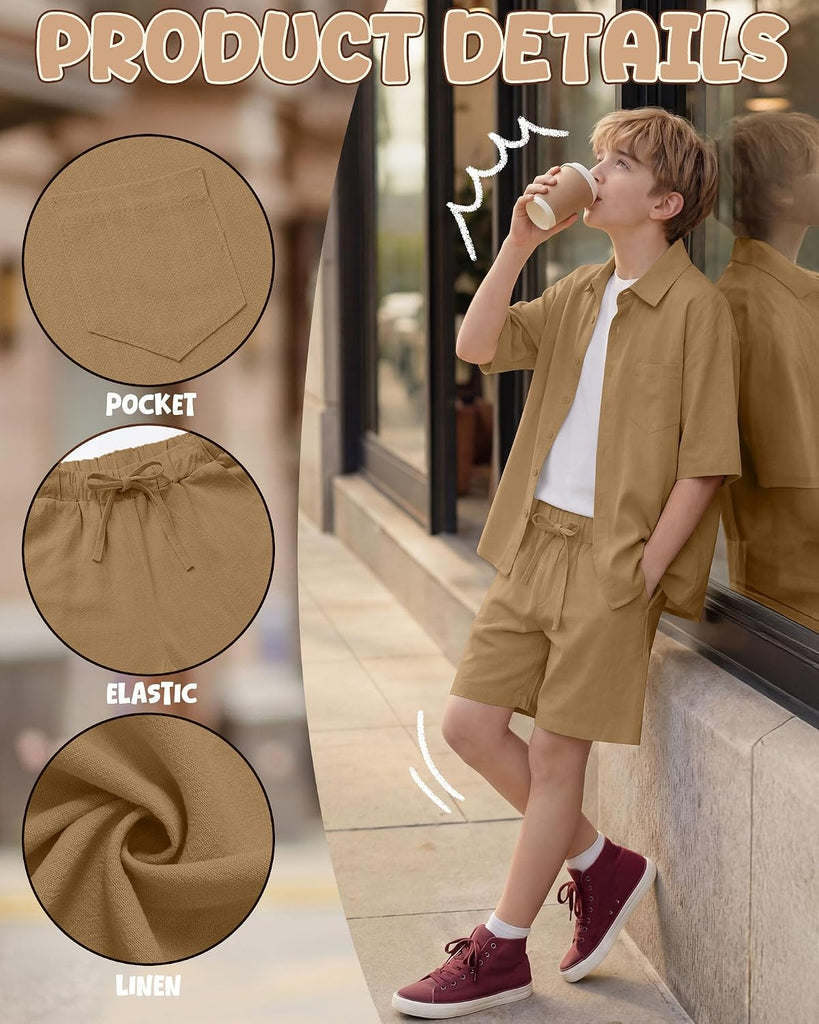 Boys 2 Pieces Linen Outfits shorts Sets