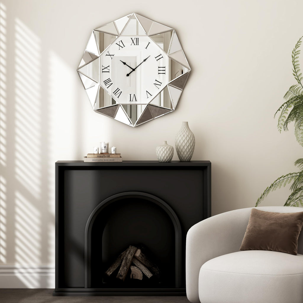 Decorative Wall Clock, 22 inch Mirrored Large Wall Clock