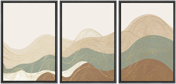 Framed Canvas Print Wall Art Set Multicolor Geometric Wave Collage Abstract Shapes Illustrations Modern Art