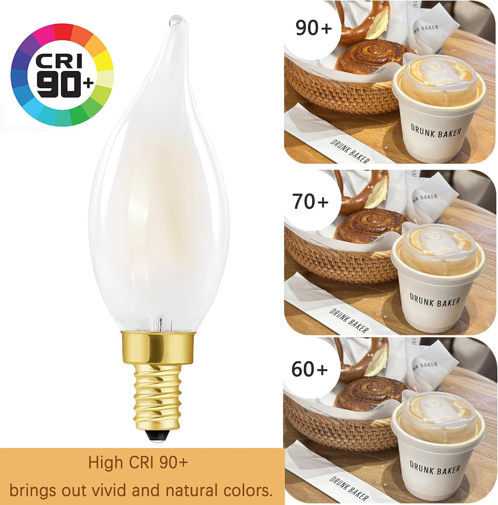 E12 Frosted Candelabra Candle LED Bulb 60W Dimmable 3000k Soft White bulb