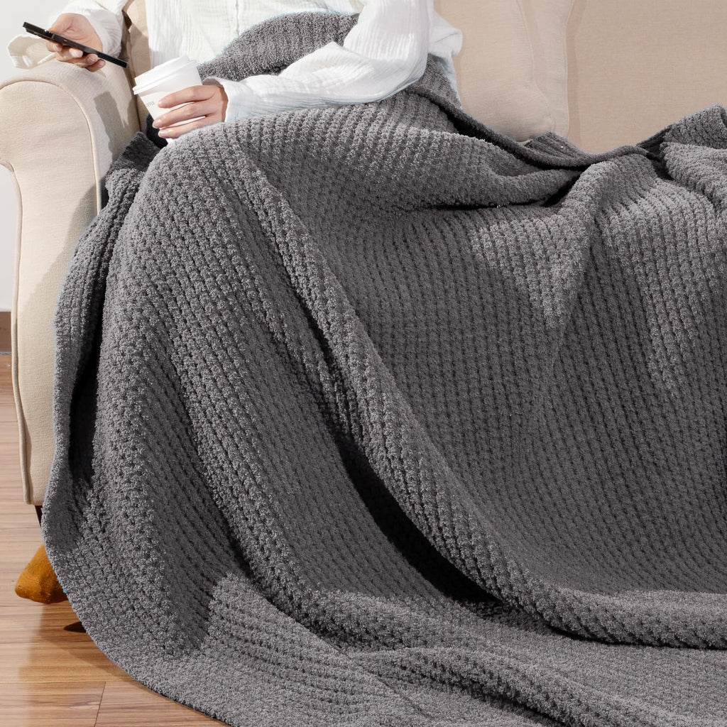 Waffle Knit Throw Blanket for Couch, Soft Cozy Chunky Knit Thick Knitted Blanket for Sofa, Bed, Gift for Women Girls