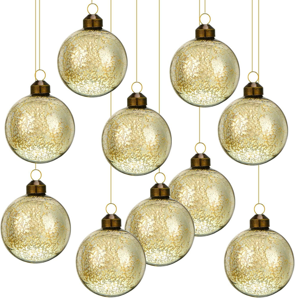 24 Pcs Mercury Glass Christmas Ornaments 2.5 Inch,White and Silver